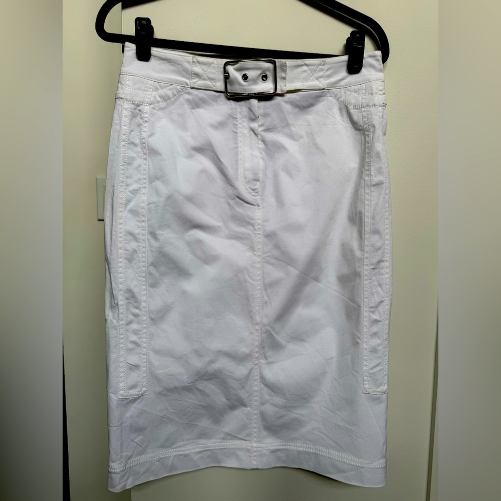 Prada Vintage White Cotton Cargo Pencil Skirt with Belt size IT 44/Medium